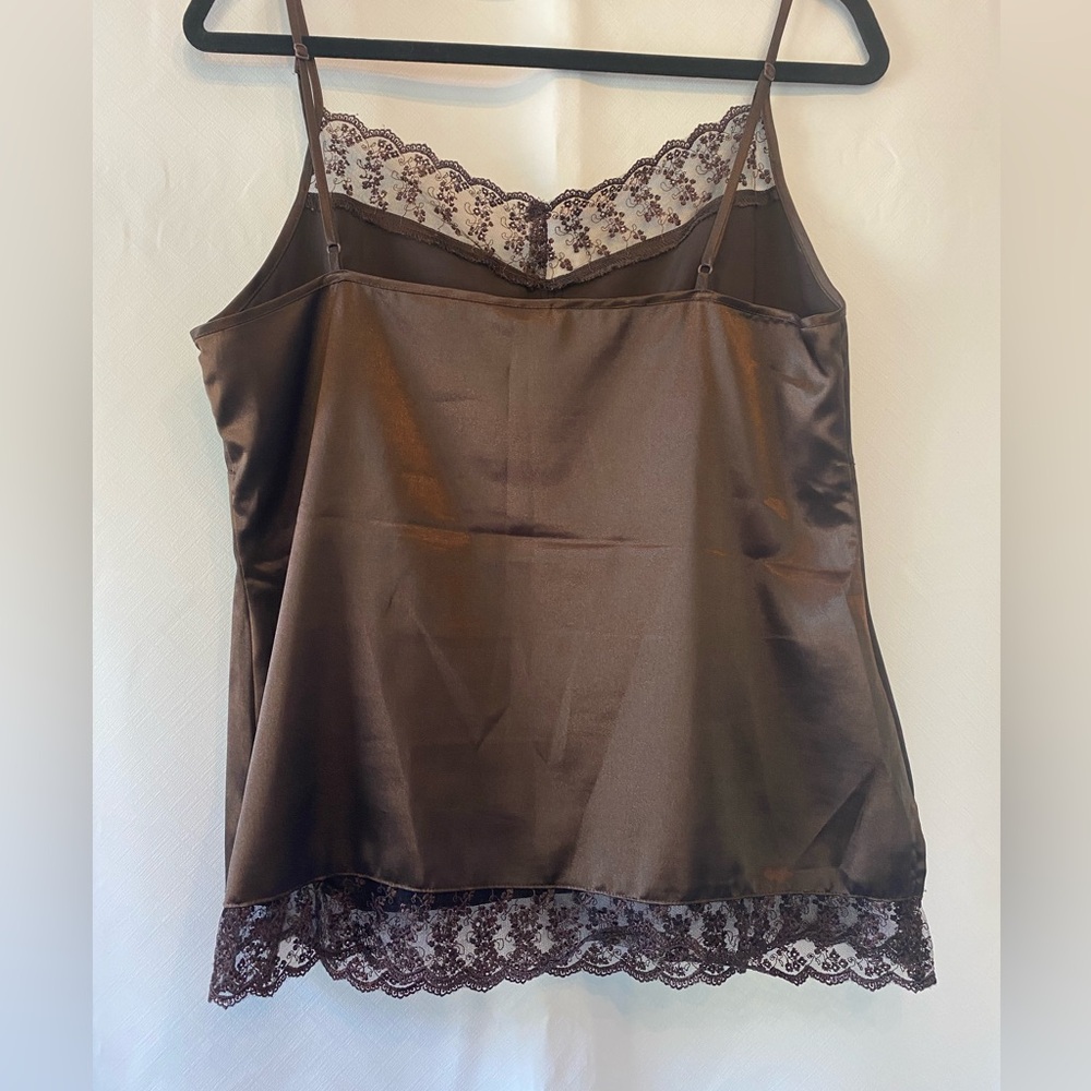 Ricki's Rich Chocolate Brown Lace Trim Satin Empire Waist Sexy Camisole Tank LG - Picture 8 of 16